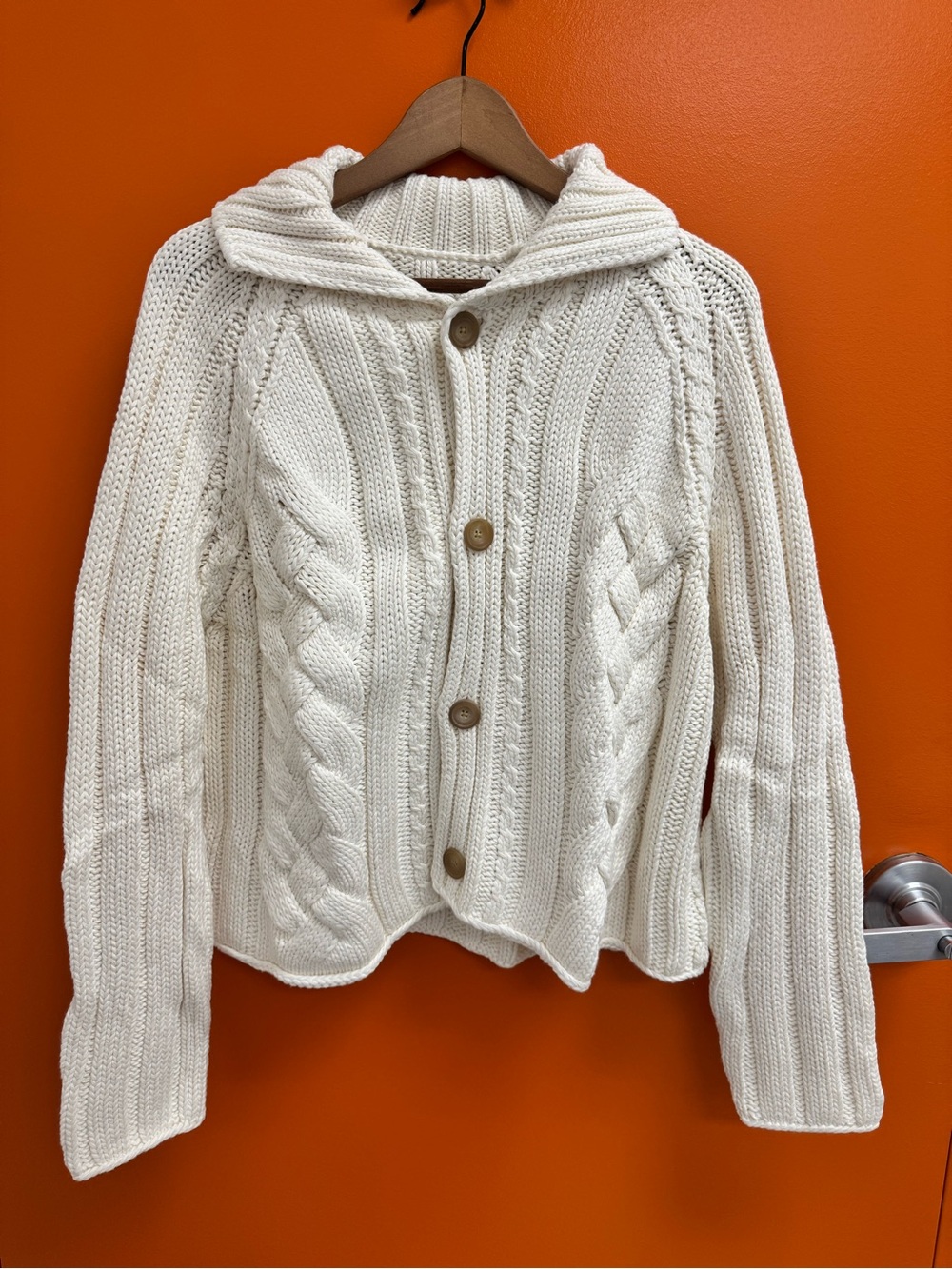 Frank & Eileen Cream Cable Knit Hooded Cardigan